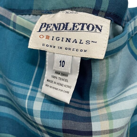 Vintage Pendleton Skirt Plaid Blue Green Tencel Size 10 - Picture 3 of 6